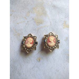 Unique Vintage Cameo Earrings Coral Reddish Orange Estate Jewelry